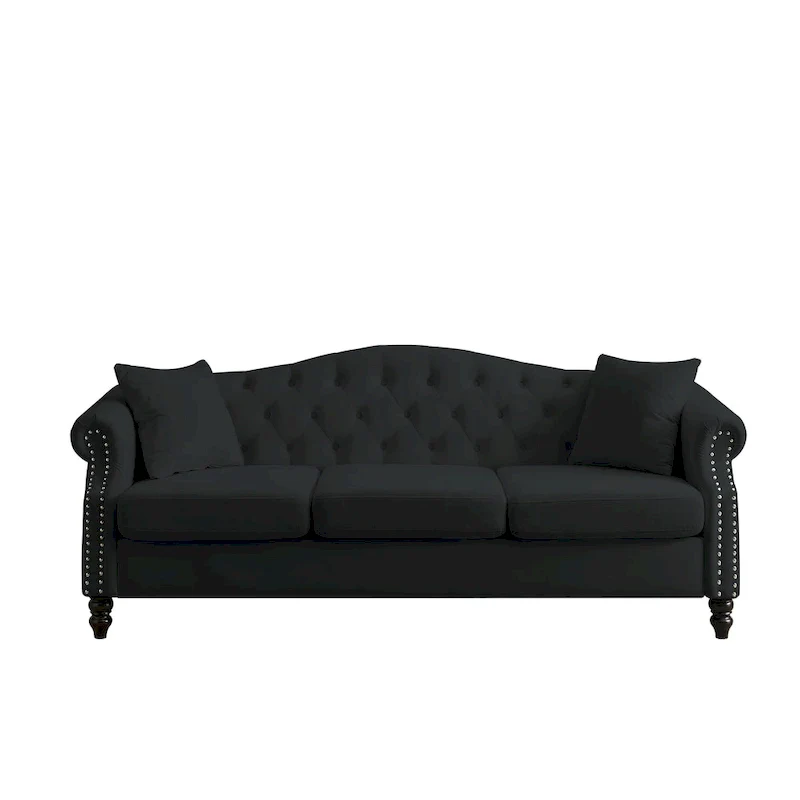 2-Pieces 6-Seat Velvet Chesterfield Sofa Set (Two 3-Seaters) with Tufted Back & Nailhead Trim