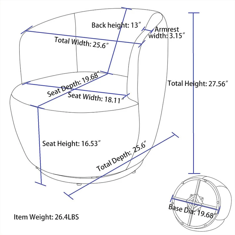 Teddy Fabric Swivel Accent Armchair Barrel Chair