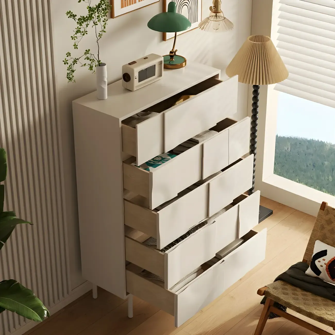 Modern White Wooden Sideboard with Multi-Drawers
