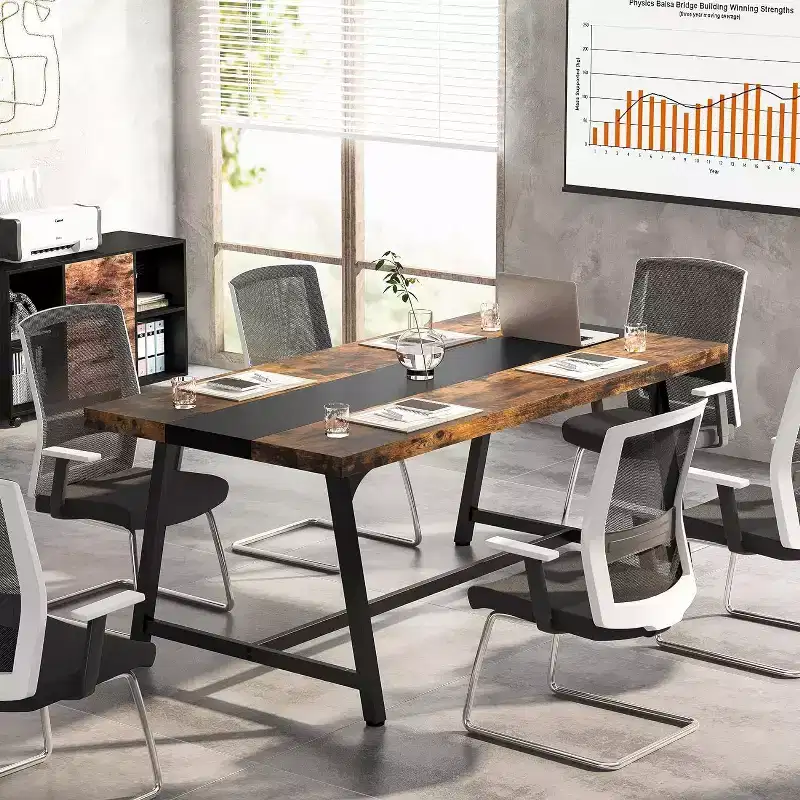 Okak Modern Large Executive Desk Office Computer Desk with Thick Metal Frame,Spacious Business Conference Table for Office,Studio