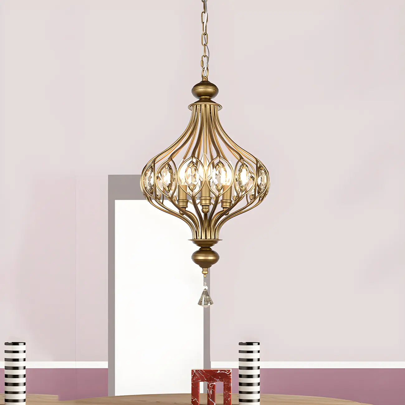 Gold Globe Caged Crystal Accent Hallway Pendant Light