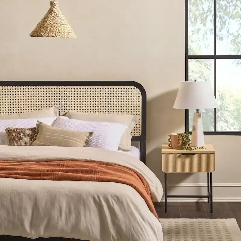 Middlebrook Designs Boho Curved Rattan Headboard Queen Bedframe