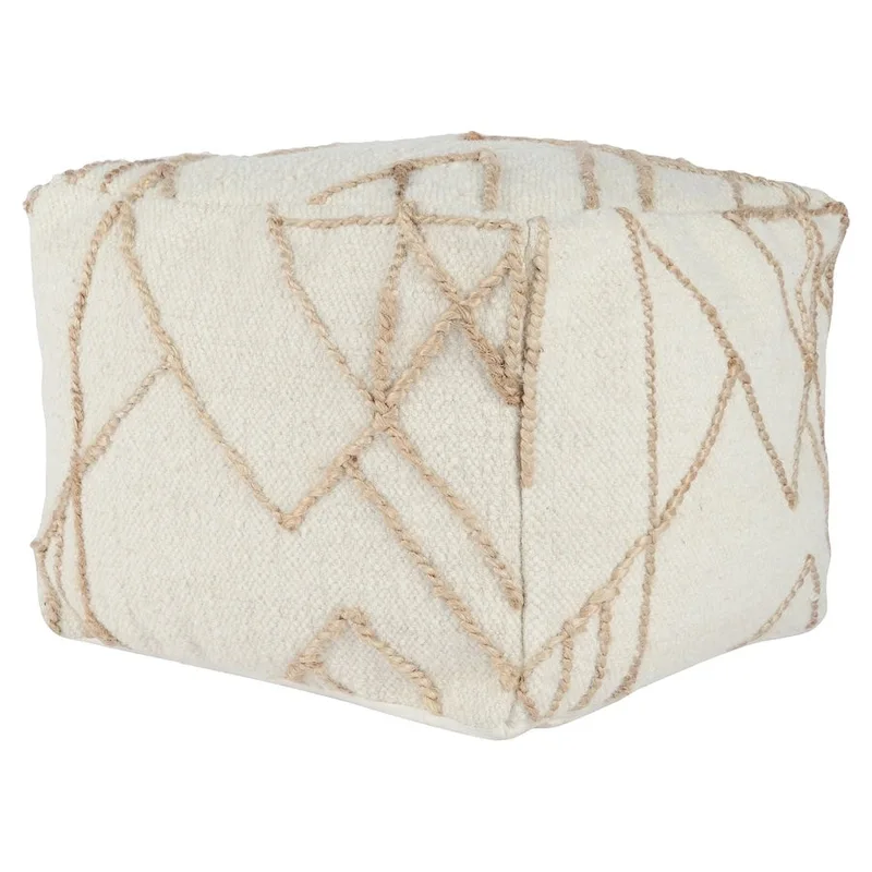 Adil 18 Wide Square Ivory Pouf by Kosas Home