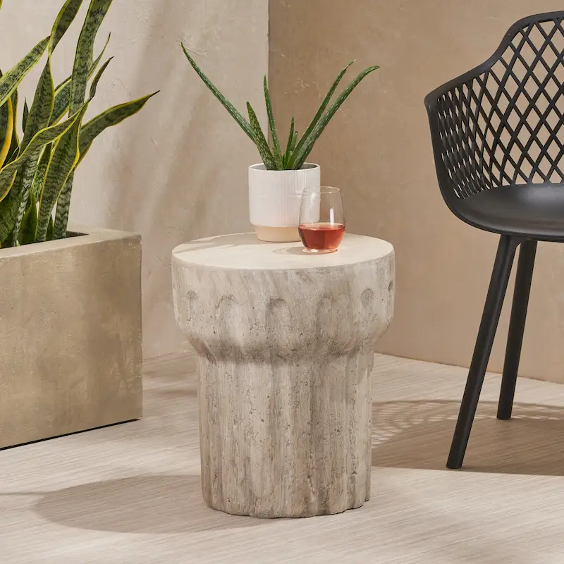 Indoor/Outdoor Contemporary Lightweight Concrete Accent Side Table