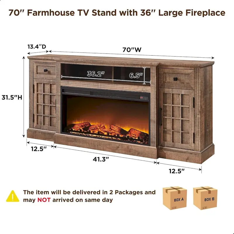 Black/Brown/White Farmhouse Electric Fireplace TV Stand, Fits 80