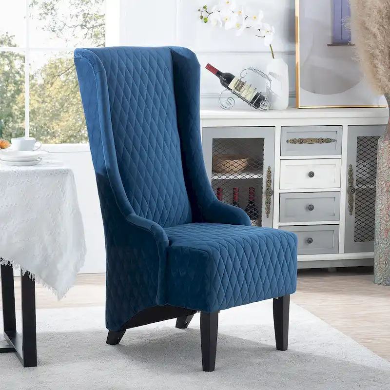 Upholstered Velvet Accent Chair with High Wingback and Wooden Legs