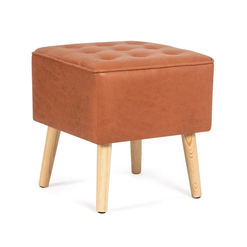 Adeco Square Faux Leather Tufted Footstool Ottoman Footrest Stool