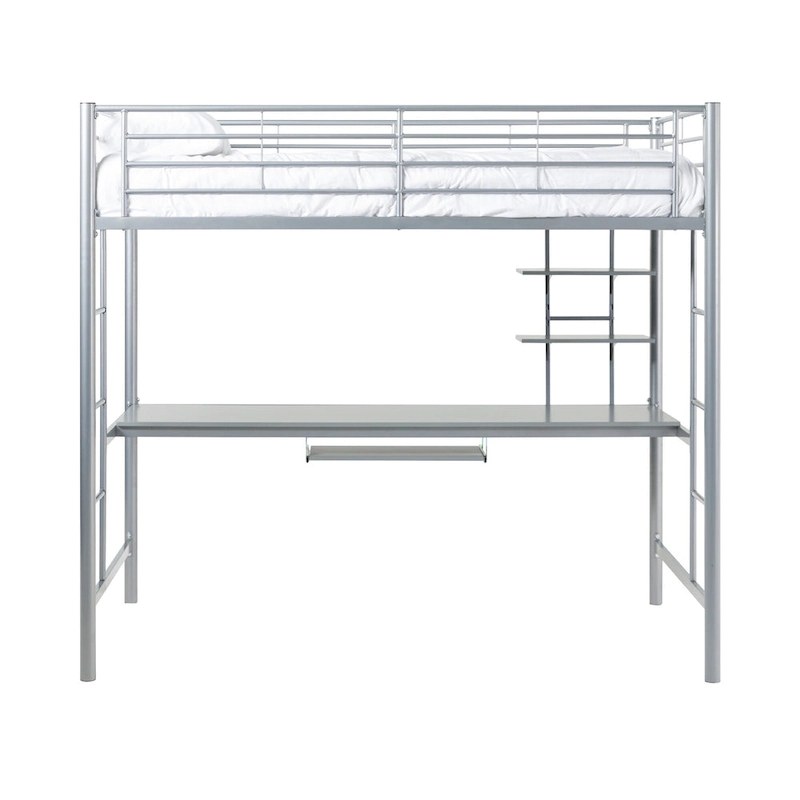 Middlebrook Abner Twin Metal Loft Bed with Desk - Silver