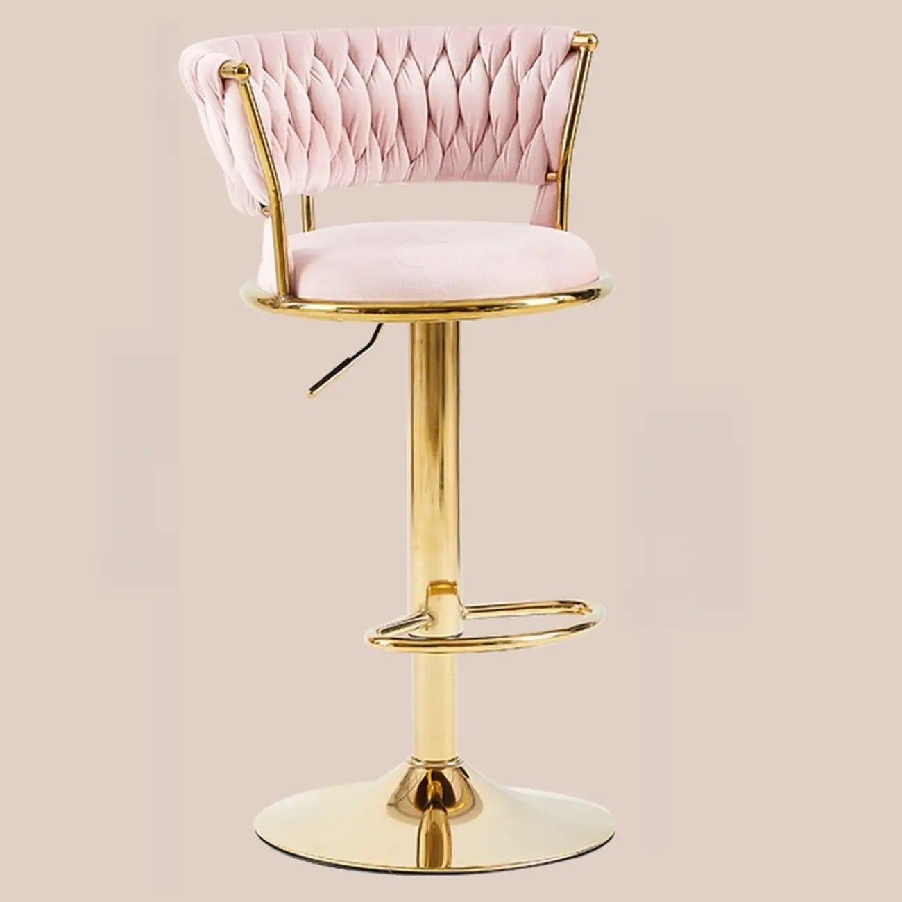 Adjustable Flannel Curved Back Bar Stools with Gold Base