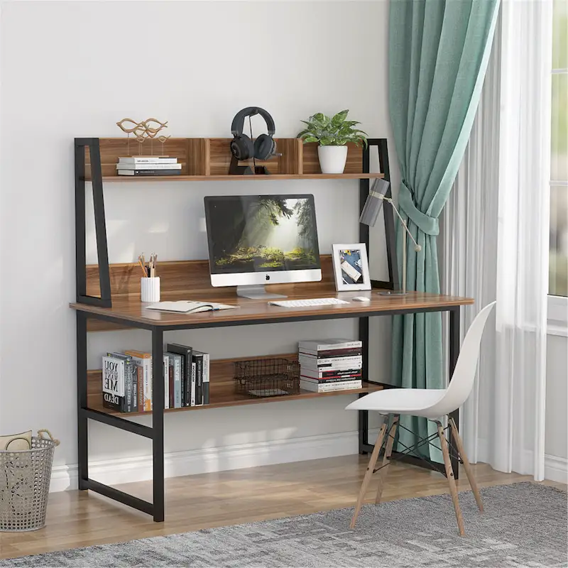 47 Inches Computer Desk with Hutch and Bookshelf