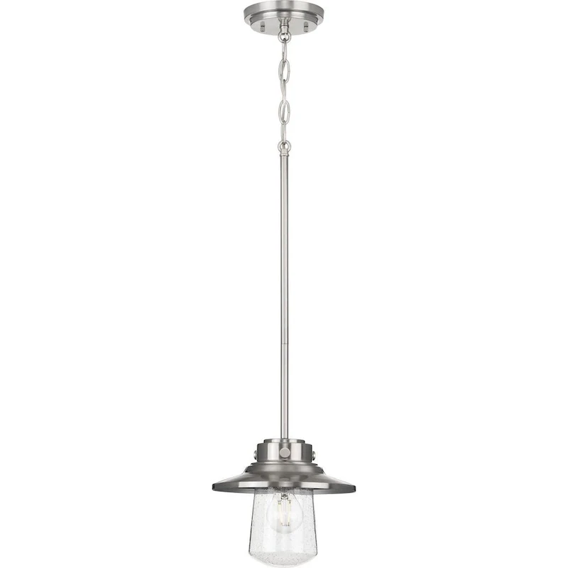 Tremont Collection 1-Light Stainless Steel Clear Seeded Glass Farmhouse Mini-Pendant Hanging Light - 9 in x 9 in x 8 in