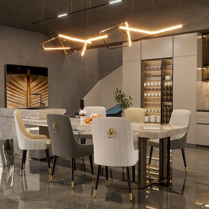 Set of 2 Microfiber Leather Luxury Upholstered Dining Chairs with Lion Head Pull Ring