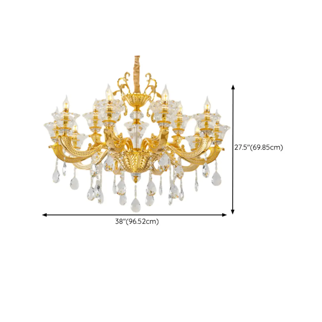 Living Room Golden Crystal Pendant Up Light Chandelier With Candelabra