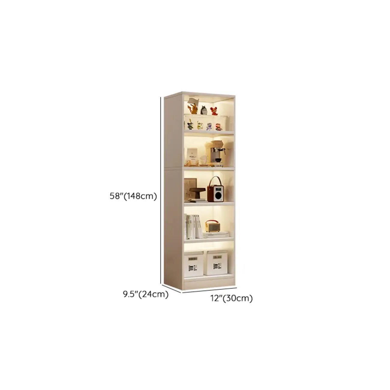 Tall Gray 4-Tier Open Back Wood Bookshelf with Drawer