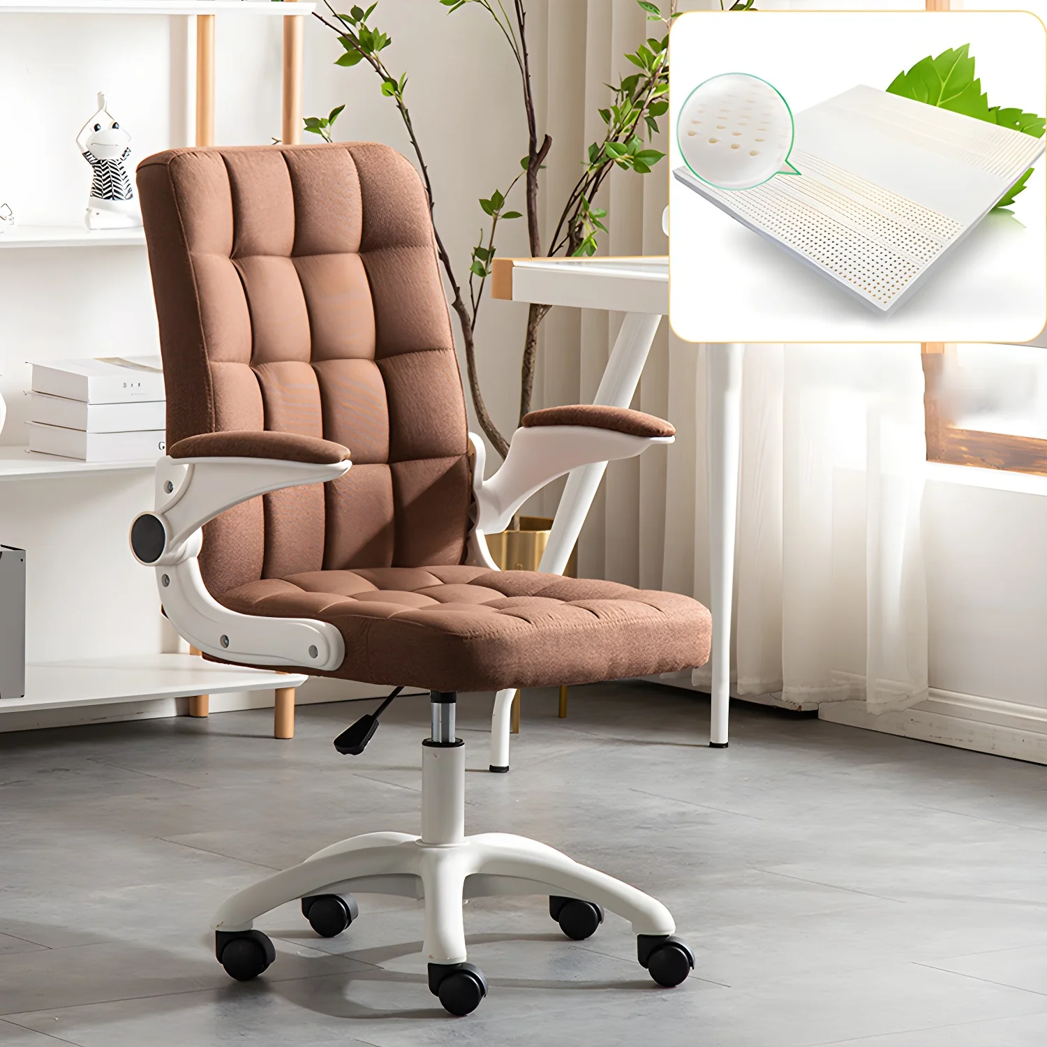 Tufted Brown Faux Leather Adjustable Swivel Office Chair