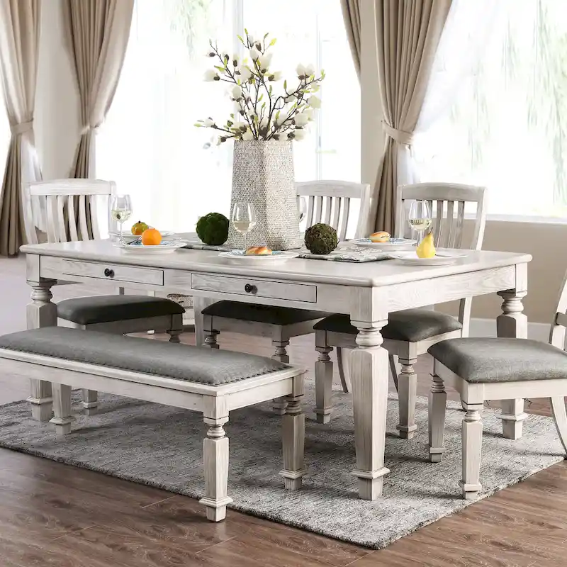 Rustic White 72-inch Wood Dining Table with Storage