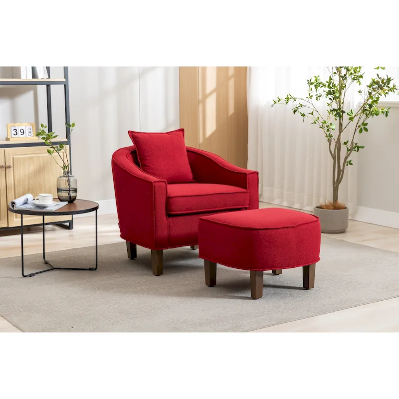 Upholstered Barrel Accent Chair with Ottoman