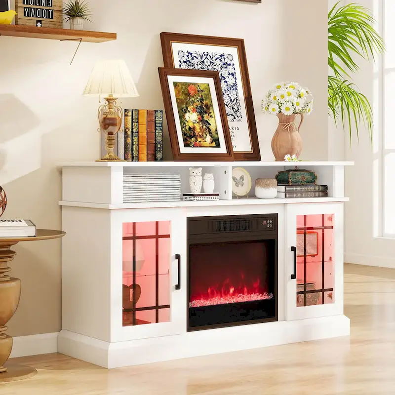 Costway TV Stand with Electric Fireplace LED Lights Remote Controls - See Details
