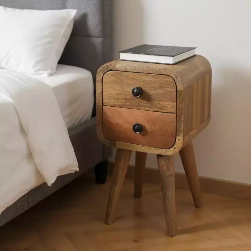HomeRoots 16 Oak Solid Wood Square Two Drawer Nightstand