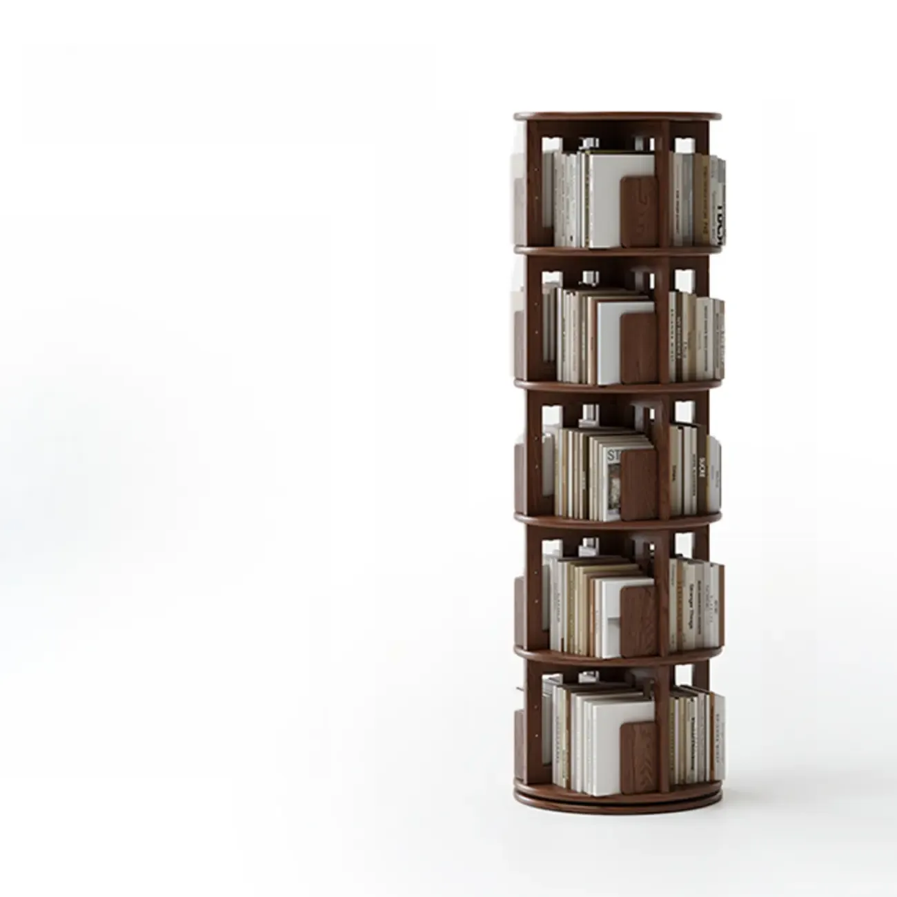 Swivel Rubberwood Vertical Open Back Bookcase with Drawer