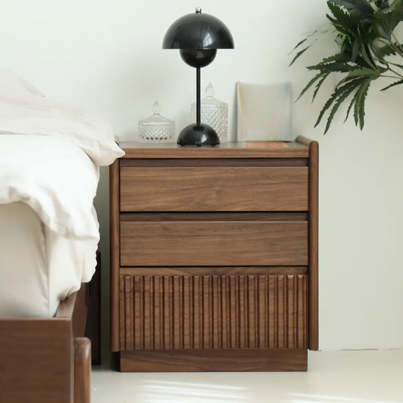 3-Drawer Scandinavian Walnut Wood Nightstand