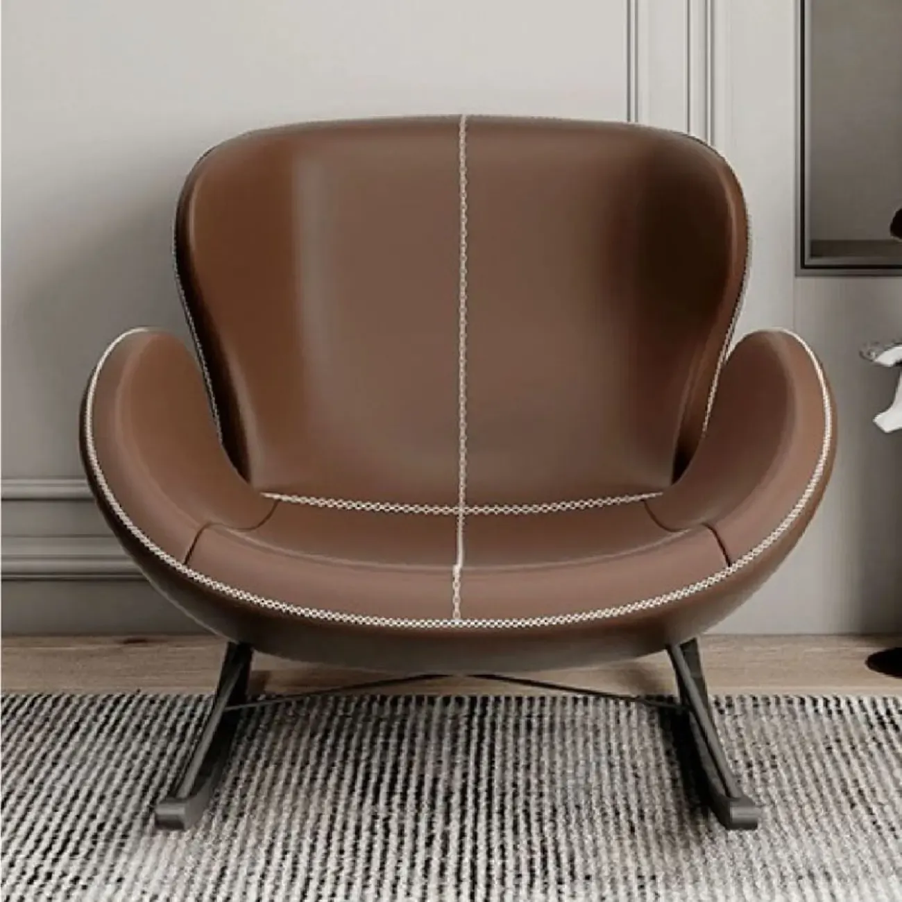 Round Arm Ergonomic Wingback Rocking Chair with Upholstered