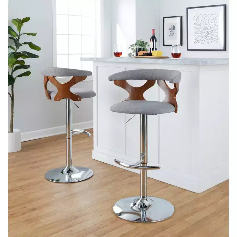 LumiSource Set of 2 Gardenia Adjustable Barstools Chrome Fabric