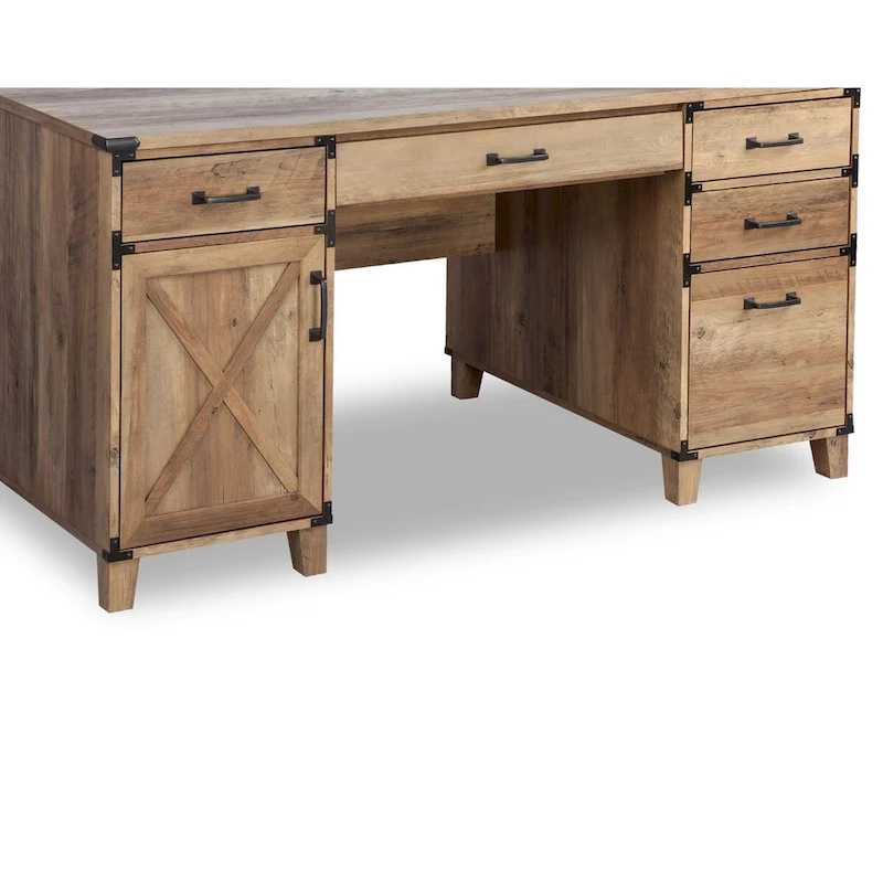 Saint Birch Farmhouse Pedestal Desk in Rustic Oak