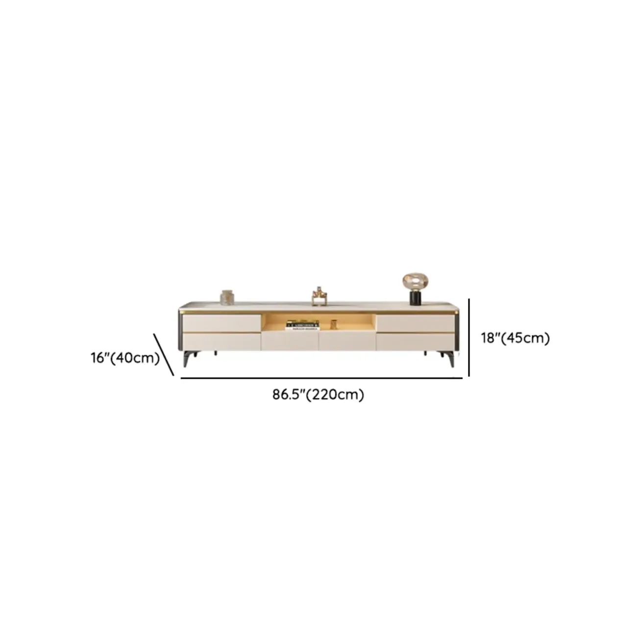 Versatile White Stone TV Stand with Multi Drawers & Lighting