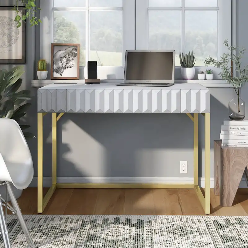 Bird Modern 42-inch Metal Computer Desk with USBs by Furniture of America