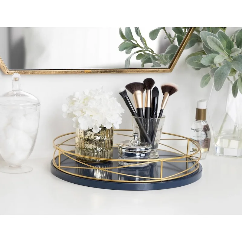 Kate and Laurel Mendel Round Tray with Decorative Metal Rim - 14  diameter