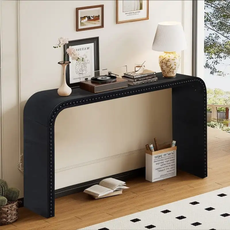 59 Entryway Table, Curved Waterfall-style Table,Console Table with Wood Beads