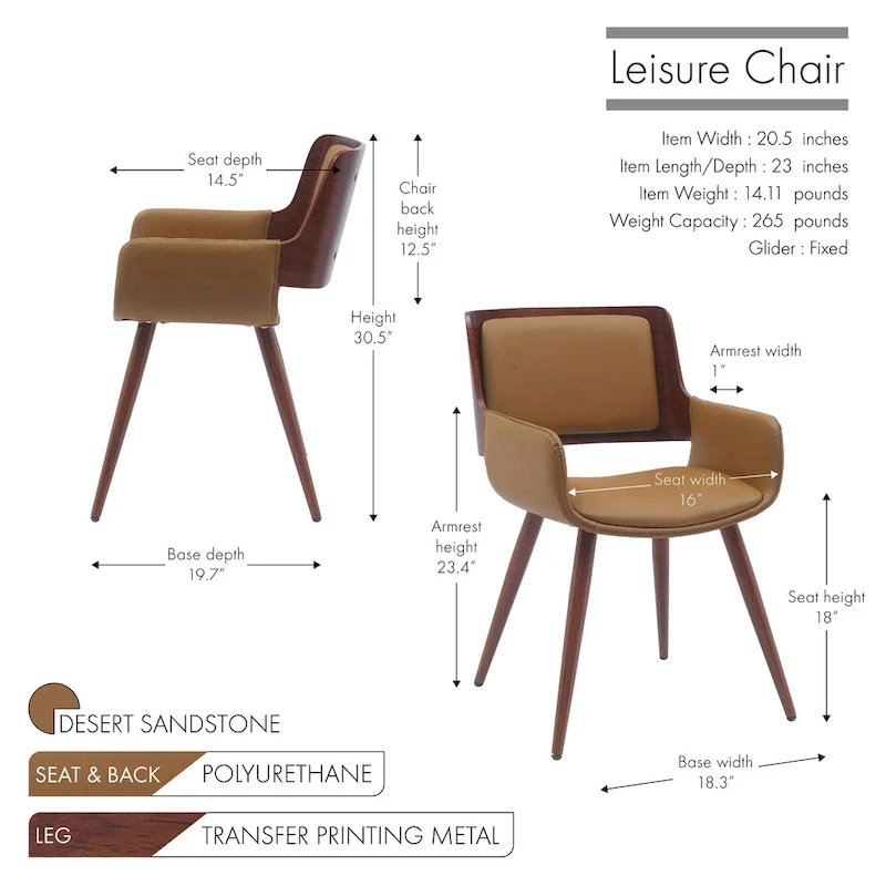 Faux Leather Mid-Century Dining Chair with Metal Legs