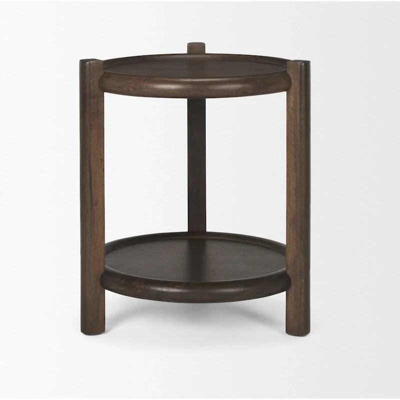 Dark Brown Wood w/ Bottom Shelf Round Accent Table - 23.5L x 23.5W x 26.0H