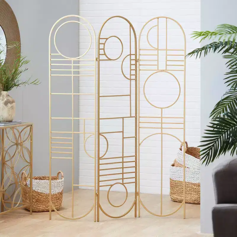 Modern Metal Room Divider Screen Gold - Olivia & May: Iron Frame, No Assembly, 3-Panel Design