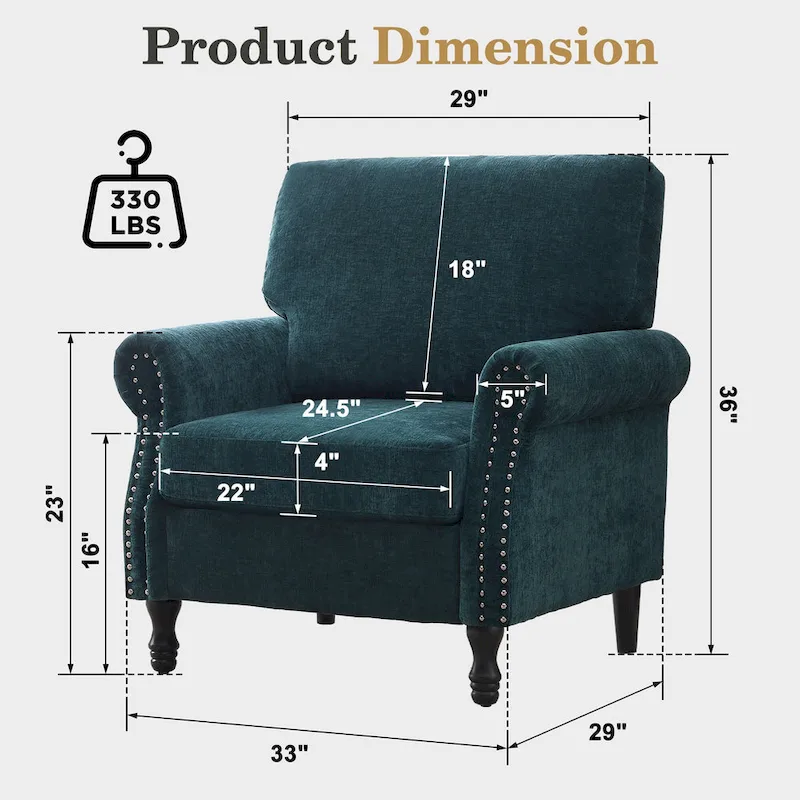 Modern Upholstered Armchair Nailhead Trim Accent Chair with Wood Legs