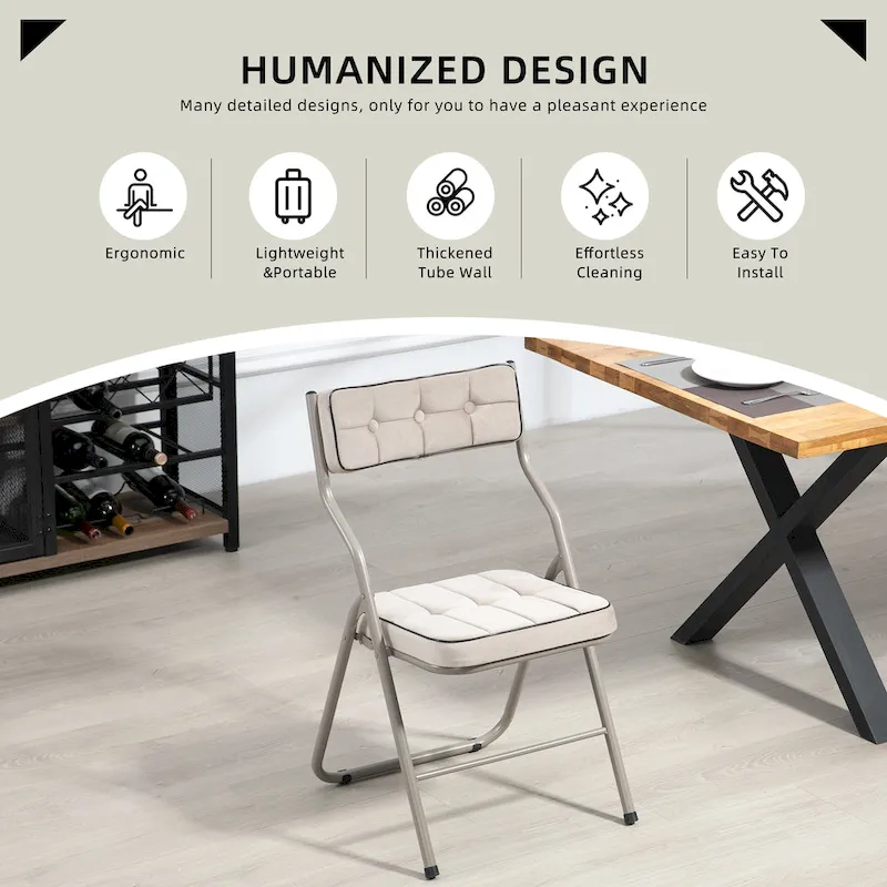 Velvet Upholstered Steel Tufted Folding Dining Chairs(set of 4)