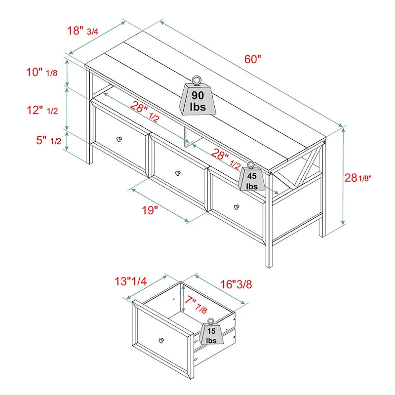 Middlebrook 60-inch Rustic 3-Drawer TV Stand