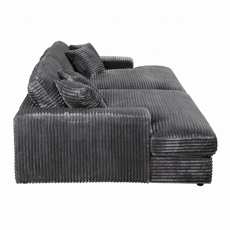 Liny 2pc Sectional Sofa Daybed Set, 4 Throw Pillows, Dark Gray Velvet