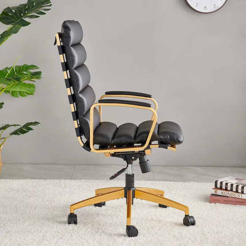 LUXMOD Office Chair Faux Leather Gold Frame Adjustable and Swivel