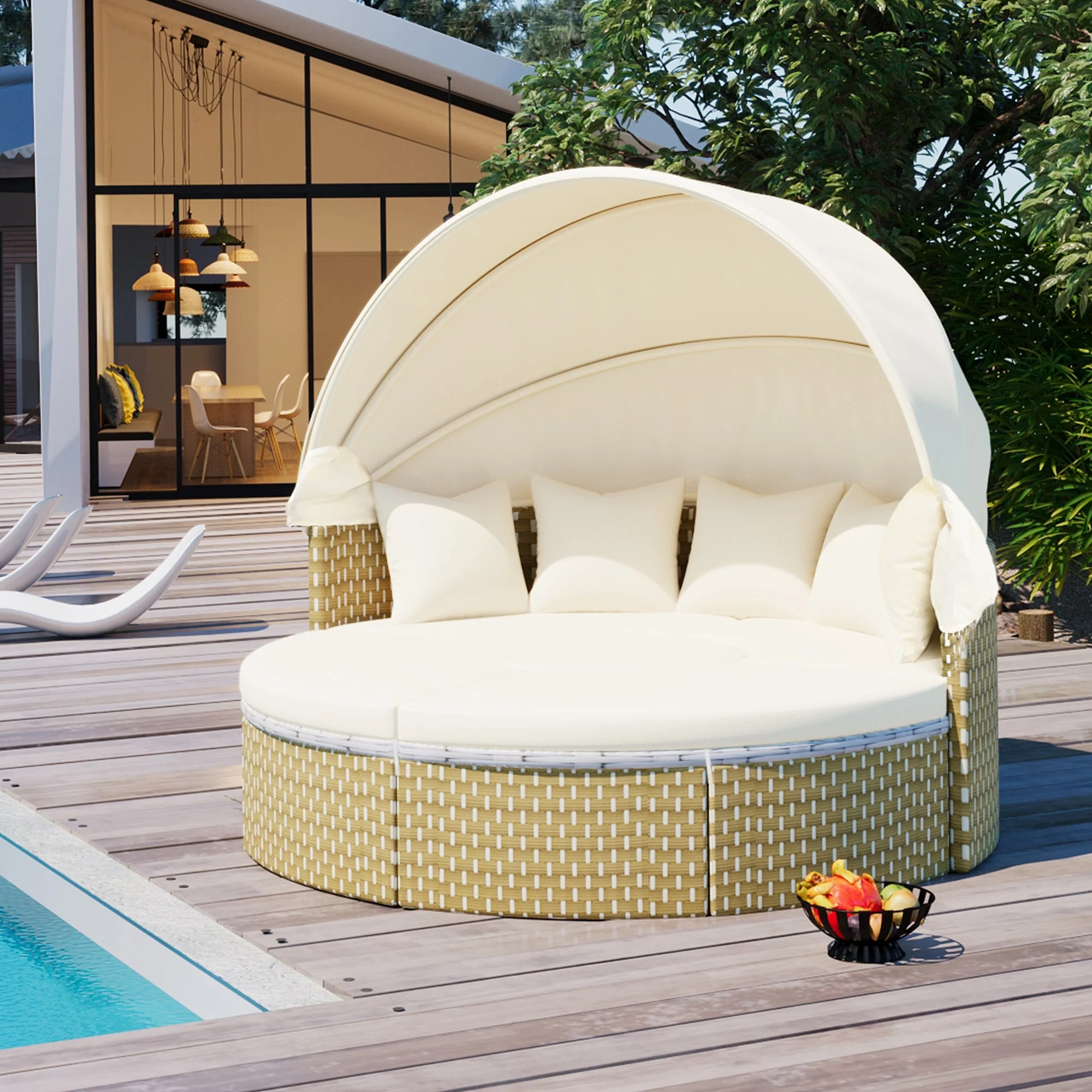 Walker Edison | Outdoor Round Modular Sunbed Sofa Set