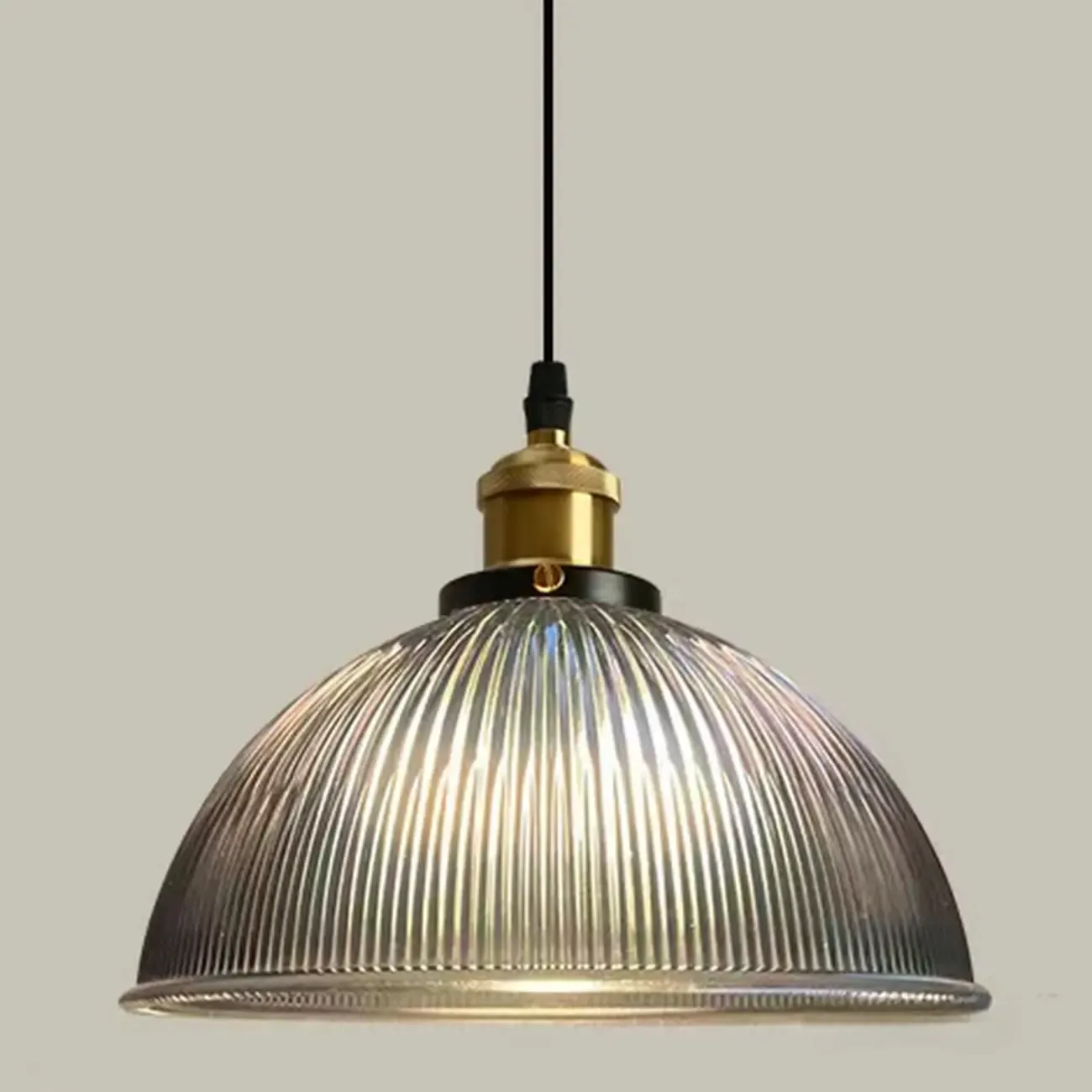 Green Fluted Glass Brass Dome Pendant Light