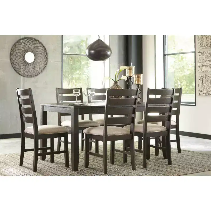 Signature Design by Ashley Rokane Dining Table Set Brown: 7-Piece, Upholstered Chairs, Wood Frame