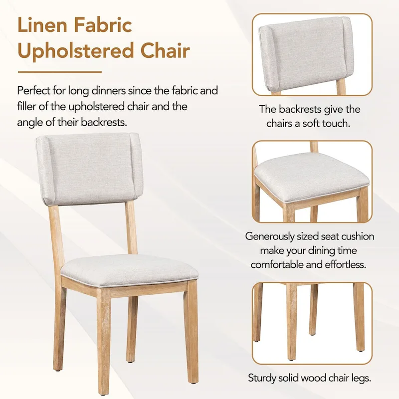 Rustic 5-Piece Dining Set - Solid Wood Table with Trestle Base, 59-inch Rectangular Dining Table and 4 Upholstered Chairs