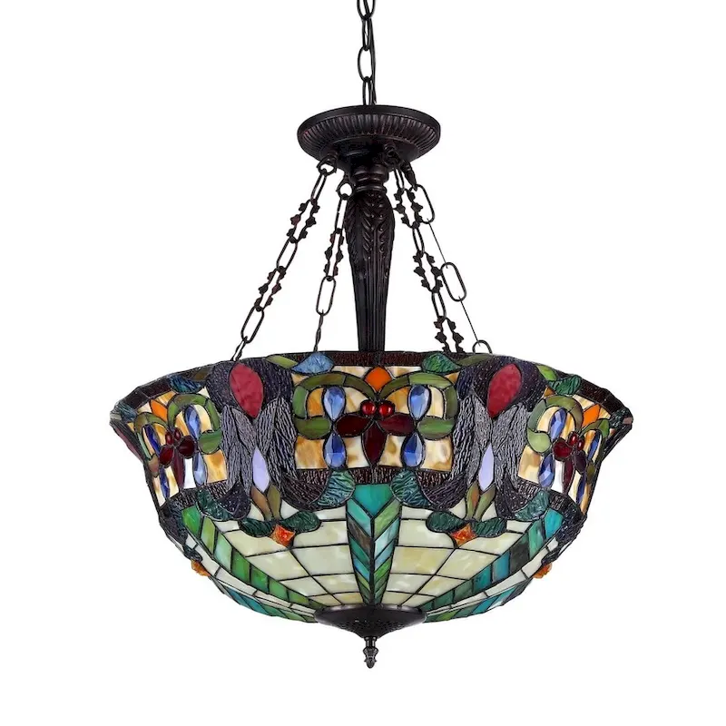 Tiffany-style Victorian 3-light Inverted Pendant