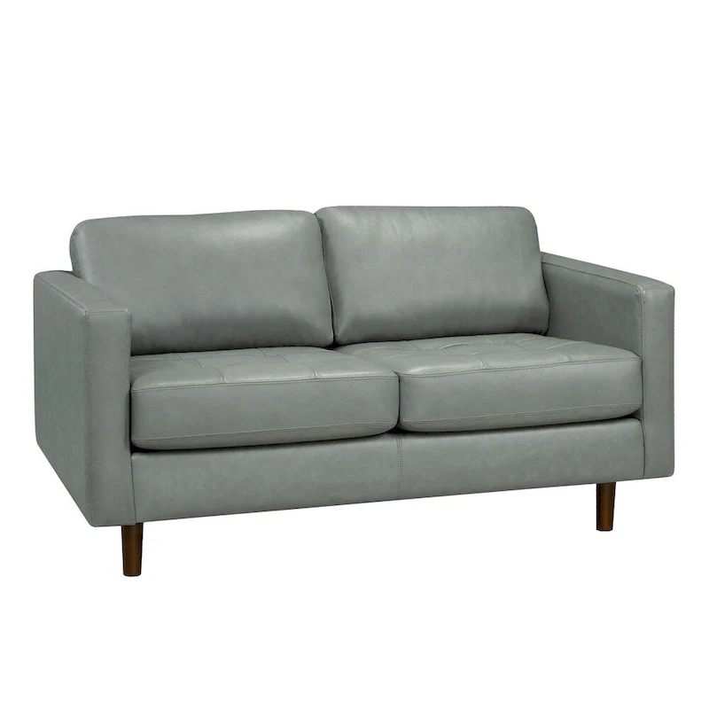 Top Grain Leather Sofa & Loveseat Set, Tufted, Kiln-Dried Hardwood, Sinuous Spring, Seats 5, Grey