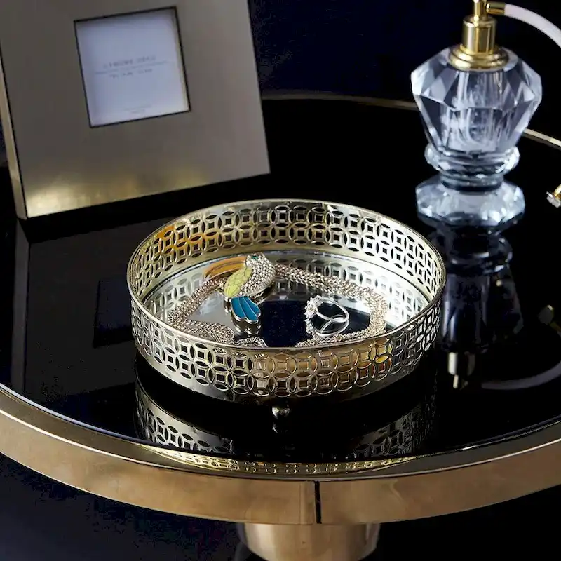 Silver Orchid Costello Rounded Gold Metal Mirror Tray - 7.87  x 1.77 H