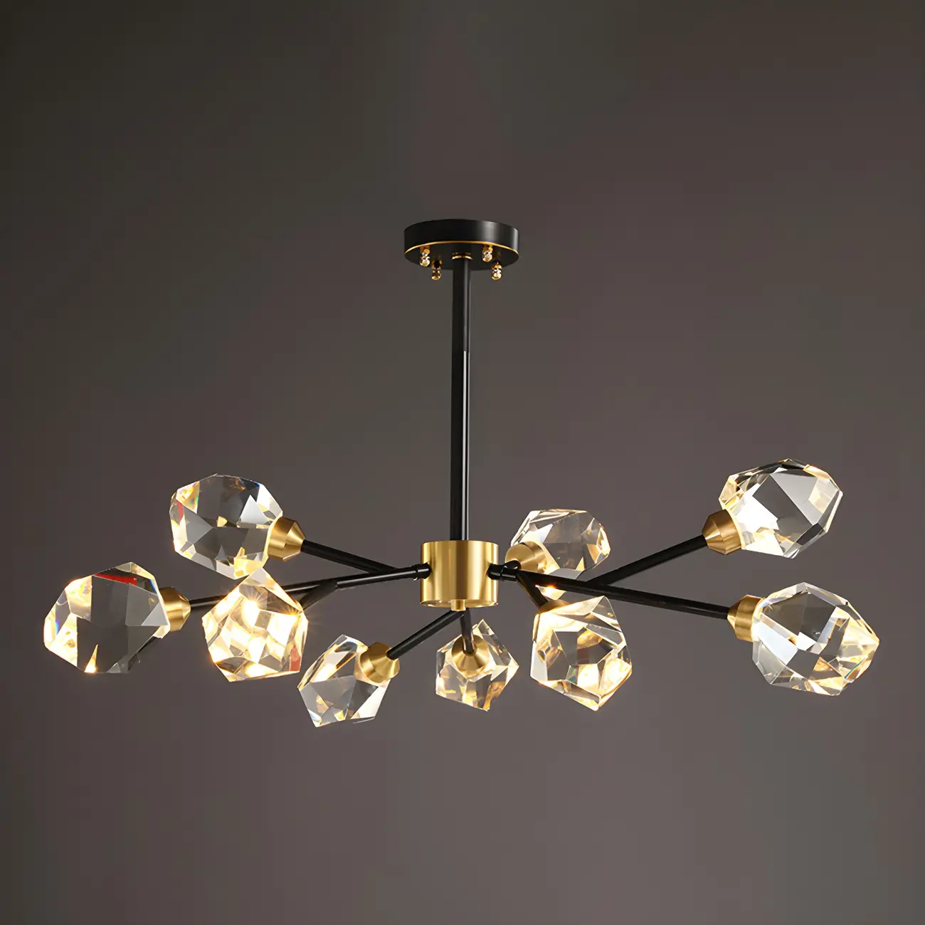 Modern Crystal Brass Sputnik Chandeliers in Black-Gold