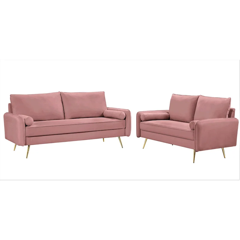 Mid-Century Modern Velvet 2-Piece Living Room Set