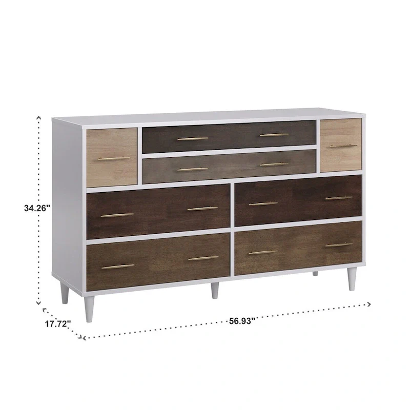 White and Natural Finish 8-Drawer Dresser